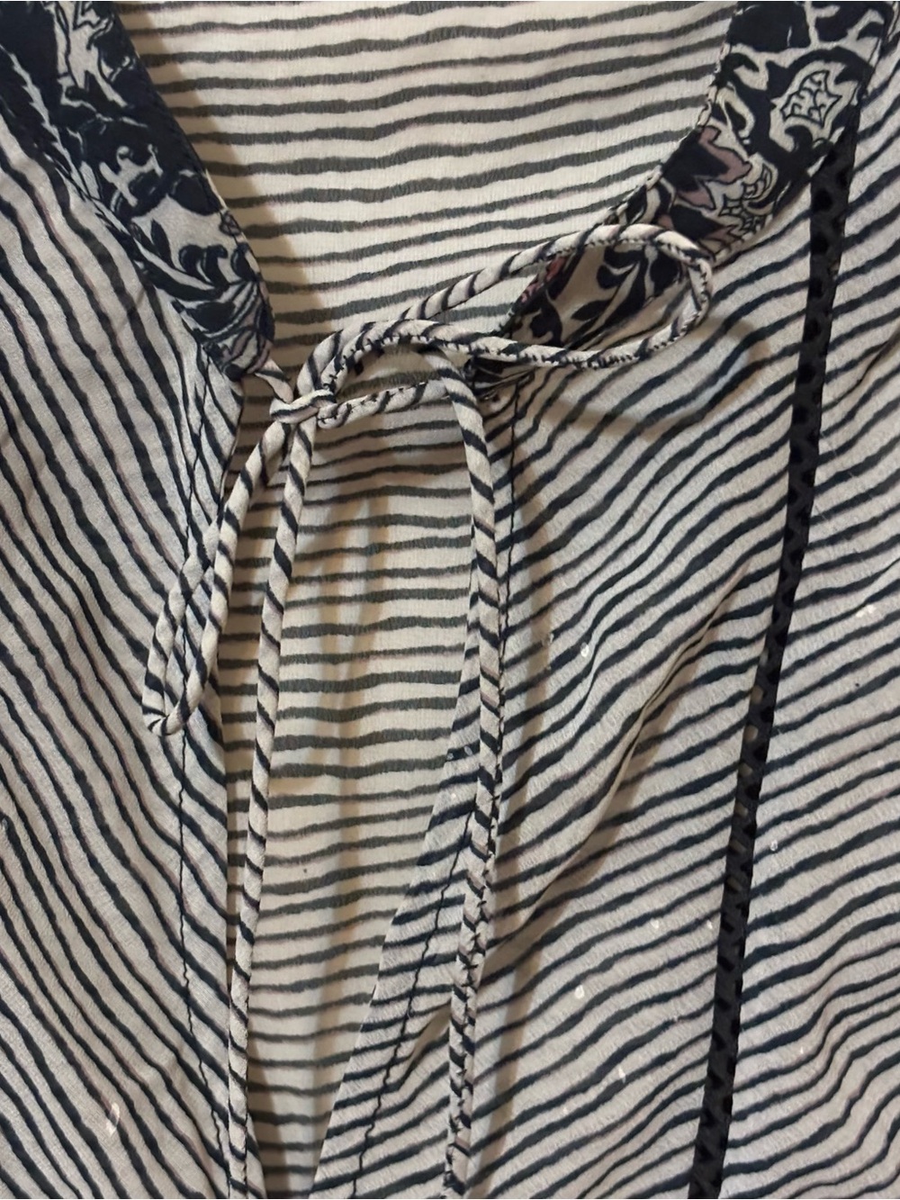 Lucky Brand Mixed Print Boho Peasant Blouse Striped Floral Bell Sleeve Size 3X - Picture 6 of 11